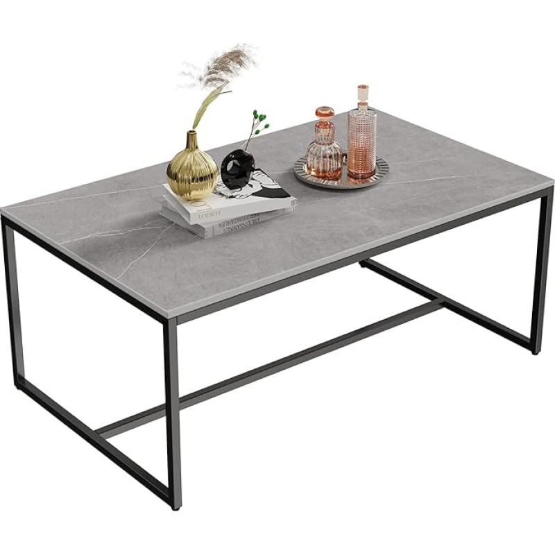FATIVO kavos staliukas Modern Grey Metal Frame: Stačiakampio formos skandinaviškas kavos staliukas Svetainės staliukas Šalutinis staliukas svetainei 100 x 60 x 42 cm