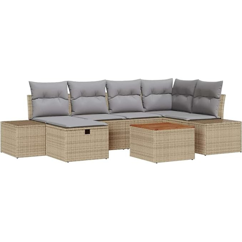 7-teiliges Garten-Sofa-Set mit Kissen Beige Poly Rattan Gartenlounge Modelis3359595