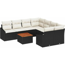 9-teilige Garten-Sofa-Set mit Kissen Schwarz Poly-Rattan Akazie Gartenlounge Modelis3347810