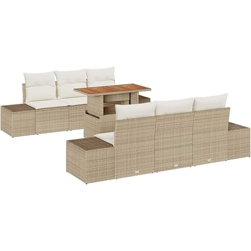 7-teiliges Garten Sofa Set mit Kissen in Beige Poly Rattan Gartenlounge Modelis3358647