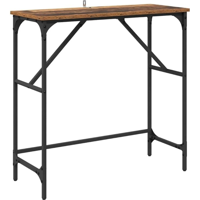 Konsolentisch Metallrahmen Schmal Flurtisch Eingangstisch Sofatisch für Wohnzimmer Foyer Eingang, Altholz 75 x 32 x 75 cm Holzwerkstoff