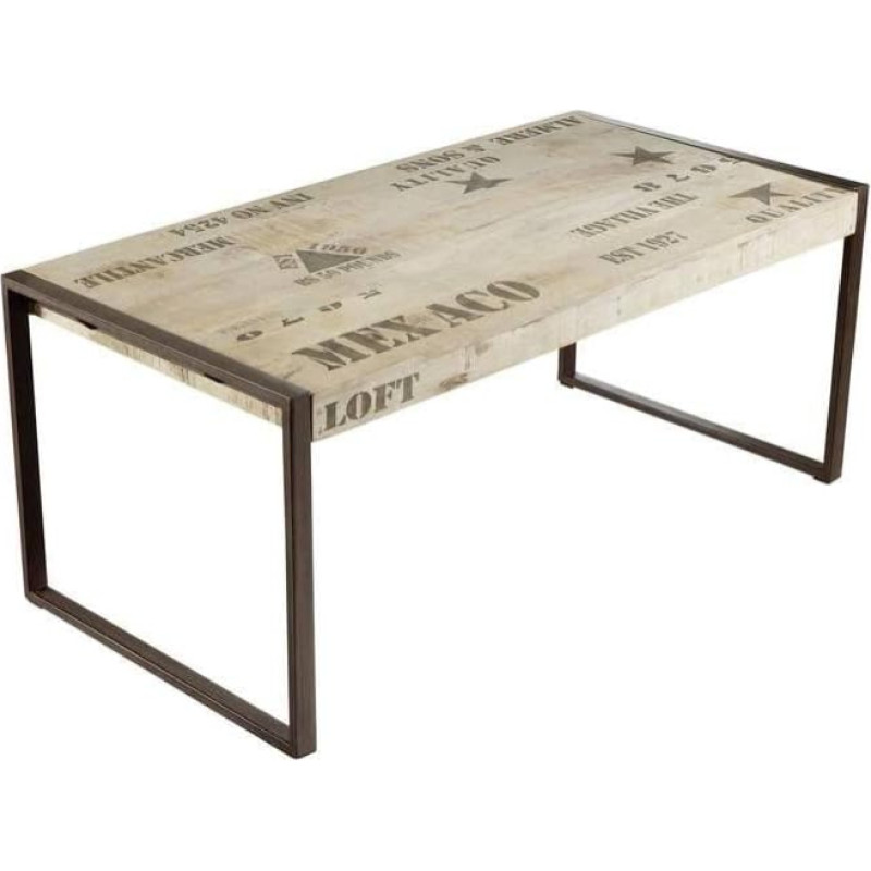MASSIVMOEBEL24.DE Gamyklinis valgomojo stalas iš medžio masyvo #113, pagamintas iš mango medienos ir geležies, natūralus, su spauda, 180 x 90 x 76 cm, modernus valgomojo stalas iš medžio masyvo