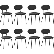 Modern Dining Room Chairs, Set of 8, Stackable Kitchen Chairs with Teddy Bear Fabric Cushions and Metal Chair Legs, for Dining Room, Kitchen Table, Bedroom, Living Room, Black