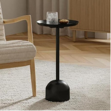 Apvalus metalinis gėrimų staliukas - modernus namų, miegamojo ir svetainės baldas - nedidelis metalinis staliukas su kupolo formos pagrindu ir nuožulniu metaliniu viršumi (juodas)