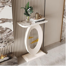 Plonas konsolinis staliukas su laikymo vieta, modernus svetainės stalas, sofos staliukas su geometriniu metaliniu rėmu, baltos spalvos (100 cm) - stilingas ir funkcionalus