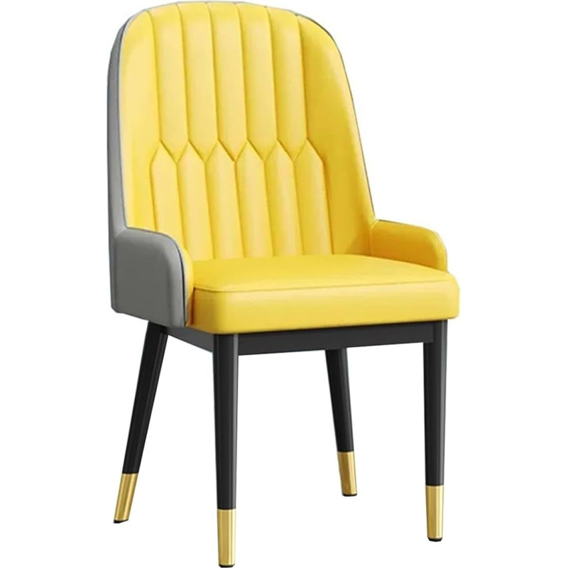 Virtuvės valgomojo kėdės iš odos su porankiais, modernus fotelis su atlošu, akcento kėdė su metalinėmis kojelėmis, skirtas restoranams, miegamajam, svetainei, namams, biurui (geltona A)
