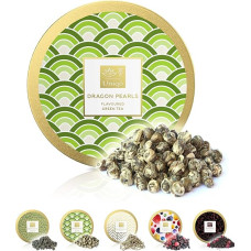 Tea Uniqo® Jasmine Tea Dragon Pearls - Tea Gift | Jasmine Dragon Pearl Naturally Flavoured Green Tea Loose in Elegant Gift Tin | Gluten Free - Vegan - No Additives