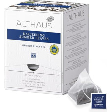 Althaus Tea Darjeeling Summer Leaves ⋅ Ekologiška juodoji arbata piramidės formos maišelyje ⋅ Pyra Pack ⋅ Lengva juodoji arbata iš Dardžilingo arbatos sodų ⋅ 15 x 2,75 g