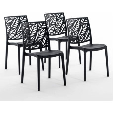 Polipropileno stiklo pluošto sukraunamos kėdės Vidinės virtuvės valgomojo lauko sodo baro restorano kėdės - Dafne (4 kėdės, antracito spalvos)