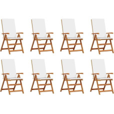 vidaXL Gartenstuhl 8 pcs Braun und Weiß 57 x 71,5 x 104 cm, Moderner Teakstuhl für Garten und Terrasse, verstellbare Rückenlehne, wetterfest, stylisches Sitzmöbel für draußen