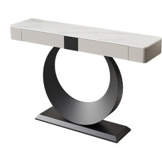 Konsolentisch für den Eingangsbereich, 80-140 cm, Steinplatte und Gestell aus Karbonstahl, mit 2 Versteckten Schubladen, für Eingangsbereich(Black, 140cm/55in)