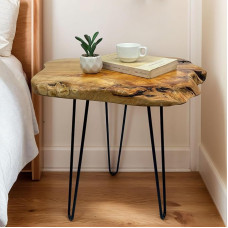 Live Edge Coffee Table, Unique Real Wood Coffee Table, Natural Wood Side Table with Metal Hairpin Legs, 23