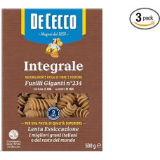 De Cecco Fusilli Giganti n° 234 Integrali Pilno grūdo makaronai, kietųjų kviečių manų kruopos, makaronai, pilno grūdo, 500 g, pakuotė po 3 vnt.