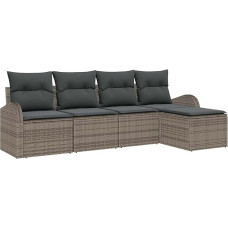 5-teiliges Garten-Sofa-Set mit Kissen in Grau aus Poly-Rattan Gartenlounge Modelis3345999