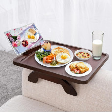 SINWANT Couch Arm Tray, Bamboo Sofa Arm Clip Table, 40 x 30 cm, Large Sofa Armrest Tray with 360° Phone Holder, Portable Side Table for Mobile Phone Remote Control, Snack