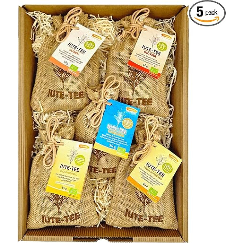 Ekologiškos arbatos dovanų rinkinys arbatos mėgėjams | 5 išskirtinių veislių mišinys | Arbatos asortimentas smulkiame džiuto maišelyje