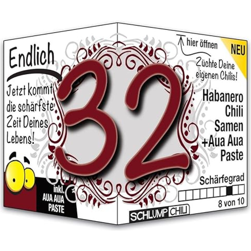 Schlump-Chili Endlich 32 - juokinga aštri gimtadienio dovana. Originali dovanos idėja 32-ajam gimtadieniui vyrams ir moterims