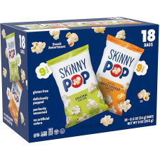 SkinnyPop Popcorn Originalūs ir baltojo čederio kukurūzai be pieno Be glitimo Be GMO Sveiki užkandžiai 18 ml dydžio (18 vnt.)