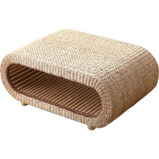 Japanese Coffee Tables, Elliptical Small Straw Side Table, Simple Dining Table, Rattan Base, Lazy Table Platform, Low Table for Bedroom Windows, 60 x 45 x 35 cm