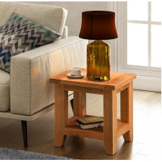 Hallowood Furniture Cotswold Oak Small Coffee Table with Shelf Solid Wood Side Table Bedside Table Lamp Table for Small Spaces Plant Stand Telephone Table Small Table