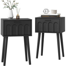 LAATOOREE Bedside Table Set of 2, Small Bed Side Table with Arch Door, Mid-Century Side Table with Wooden Legs for Bedroom, Small Space (Black)