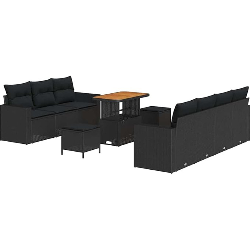 10-ties vietų sodo sofos komplektas su kilimais Schwarz Poly-Rattan Akazie Gartenlounge Modelis3363529