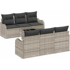 7-teilige Garten Sofaset mit Kissen Hellgrau Poly Rattan Gartenlounge Modelis3354261
