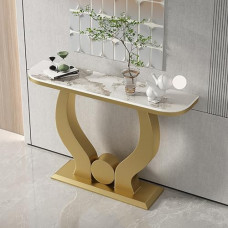 Konsolentisch, moderner Eingangstisch aus Kunstmarmor, Akzenttisch mit Metallsockel, vielseitige Aufbewahrungslösung für Eingangsbereich oder Wohnzimmer
