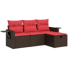 4 dalių sodo sofos komplektas su pagalvėle Ruda Poly Rattan Garden Lounge Modelis3325460