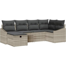 6-teiliges Garten-Sofaset mit Kissen in Hellgrau Poly-Rattan Gartenlounge Modelis3359281
