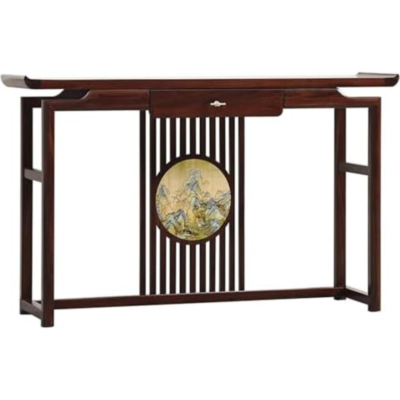 Eingangstisch, Heimdekoration mit Schublade, Konsolentisch aus Massivholz mit dekorativem Landschaftsgemälde, Sofatisch für Wohnzimmer, Flur, Foyer, Eingang (120 x 35 x 85 cm)