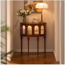 Įėjimo stalas, lengvas pusmėnulio konsolinis stalas iš medžio masyvo, įėjimo stalo konsolinis stalas (rudos spalvos)