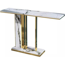 Konsolinis stalas Šiuolaikinis konsolinis stalas su auksine geometrine baze, modernus sofos stalas už sofos, šiuolaikinis akcento stalas iš balto dirbtinio marmuro ( spalva: balta + auksinė, dydis: 39,4X11,8X