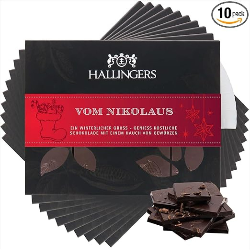 Hallingers 10 x Von Nikolaus Vegan Chocolate Dark Fine Cocoa Kalėdų prieskoniai - rankų darbo, be alkoholio (dėžutė) - Velykų dovanos Velykų krepšelis Velykų kiaušiniai ir Velykų dekoracijos | Sveikiname Ačiū