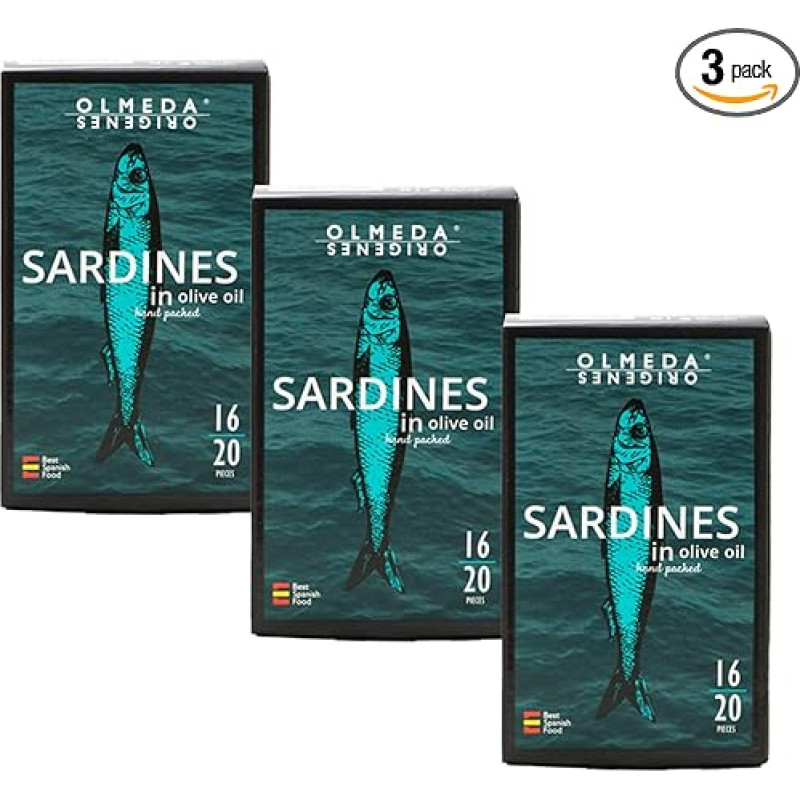 OLMEDA ORÍGENES - Sardinės alyvuogių aliejuje - 3 skardinių pakuotė po 115 g (iš viso: 345 g)