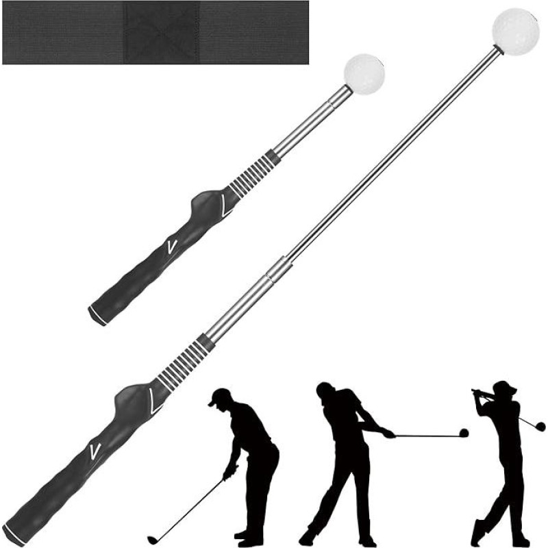 Golfo sūpynės treniruoklis su golfo sūpynės treniruokliu rankoms, ištraukiamas golfo sūpynės treniruoklis, golfo treniruokliai vidaus ir lauko treniruotėms, golfo treniruočių dovana vyrams ir moterims