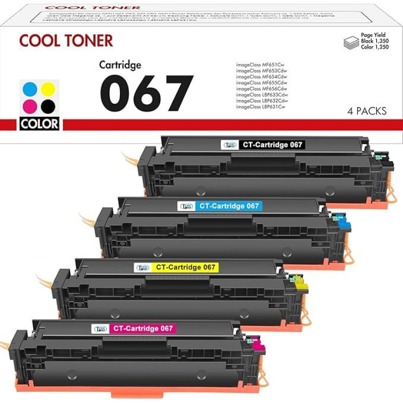 067 067H Tonerio kasetės rinkinys: Suderinamas su Canon 067 067H i-SENSYS MF655Cdw MF657Cdw MF651Cw LBP631Cw LBP632Cdw LBP633Cdw MF656Cdw MF653Cdw MF654Cdw 4 vnt.