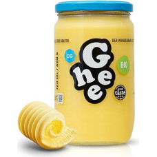 Ghee sviestas Ekologiškas 600 g Turtingas vitaminais ir Omega 3 6 riebalų rūgštimis Puikus skonis Sertifikatas Be laktozės Idealiai tinka kepimui Kepimui Be priedų Autentiškas Ajurvedos Ghee sviestas 100 % europietiškas