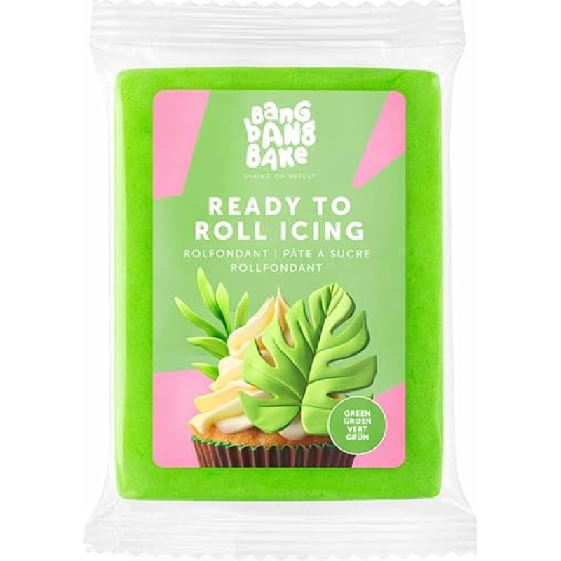 BangBangBake - Fondant Green 250 g - Roll Fondant - Elastic and Tear-Resistant - Cake Decoration Green - Easy to Use - Vegan - Gluten Free - Pack of 1
