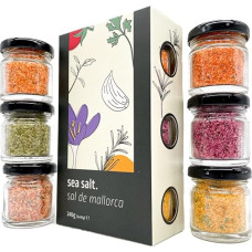 FOODOKO FINEST - gurmaniškos druskos prieskonių dovanų rinkinys, degustacinis prieskonių druskos rinkinys, jūros druskos rinkinys iš Ispanijos dovanų rinkinyje (6 x 40 g) indeliuose