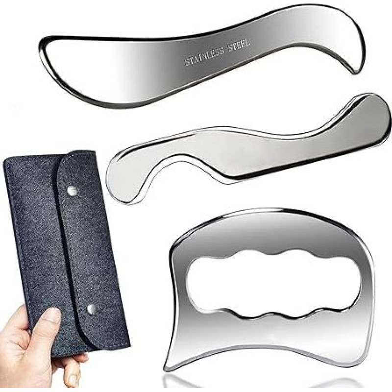 3 in 1 raumenų grandiklis Nerūdijančio plieno Gua Sha rinkinys Masažo įrankis IASTM įrankiai Puiki fizioterapija nugarai, rankoms, kojoms, kaklui (3 dalių rinkinys)