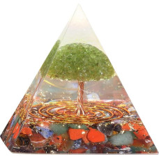 Tumbled Colourful Crystal Pyramid for Reiki Healing Chakra Balancing, Resin with Copper Wire Peridot Tree of Life Pyramid for Home Office Decor