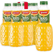 granini Drinking pleasure tiesioginės vaisių sultys, 100% tiesioginės apelsinų sultys (6 x 1 litras), 100% vaisių kiekis, apelsinų sultys iš tiesioginių sulčių, idealiai tinka sulčių purkštuvui, natūralios, veganiškos, su užstatu