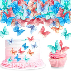 Pack of 48 Edible Butterfly Rice Paper Cake Toppers Decorations Colourful Butterflies Cupcake Toppers Wedding Birthday Party Cupcake Decoration Ornaments Birthday Cake Topper