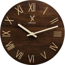 Holzwerk Retro XL 40 cm Natural Wall Clock Wooden Clock Rustic Vintage Silent Movement without Ticking Noises Brown Silent Made of Handmade Solid Wood Natural Wood with Deer Motif Roman Numerals 40 cm