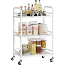 HDANI vežimėlis su 3 lygiais, tvirtas daugiafunkcinis metalinis rėmas, išlaiko 10 kg kiekviename lygyje, vežimėlis su 2 rakinamais ratukais, skirtas biurui, namams, miegamajam, virtuvei, vonios kambariui (baltas)