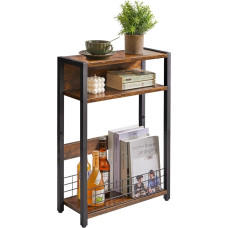 IBUYKE TMZ001H Small Side Table with Magazine Holder, 3 Levels, Narrow Side Table with Storage Shelf, Modern Sofa Table for Narrow Spaces, Bedside Table for Living Room, Bedroom, Brown