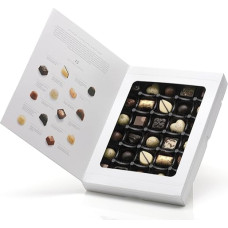 Chocolates from Belgium. 30 masterpieces of pralineur art. Exquisite Belgian chocolates packed in an elegant book design. A sensual moment of pleasure for true gourmets. 385 g praline enjoyment