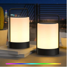2 saulės žibintų pakuotė Lauko saulės baterijos lauko žibintai, IP44 atsparūs vandeniui, 8-10 val. baterija, 7 RGB + baltas metalinis rėmelis, nešiojamas USB-C, skirtas sodui, kiemui, griliui