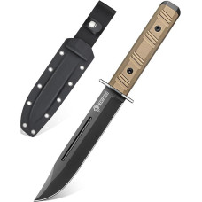 NedFoss BRAVE Bowie Knife, 17,2 cm D2 plieno pilnaviduris lauko peilis su G10 rankena ir Kydex dėklu, išgyvenimo peilis su titanu, didelis medžioklinis peilis, Bushcraft peilis stovyklavimui, dovana, kolekcija